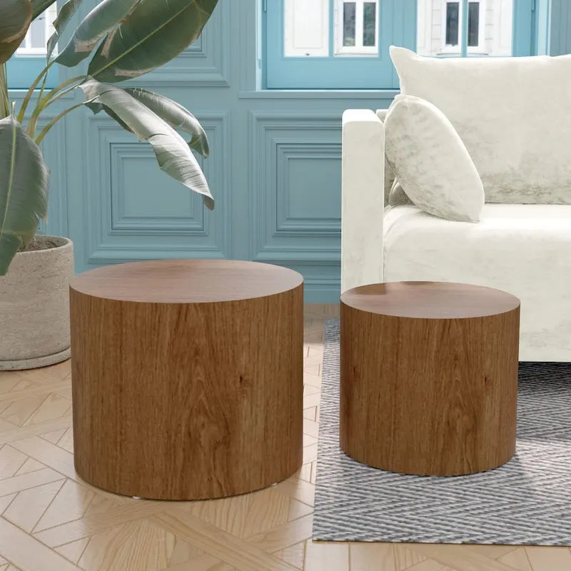 Round Nesting Side Tables, Multi-Color, MDF, Set of 2