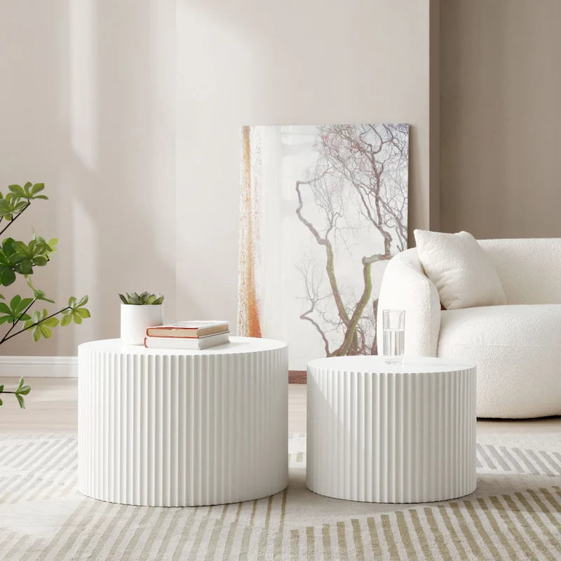 Round Nesting Side Tables, Multi-Color, MDF, Set of 2