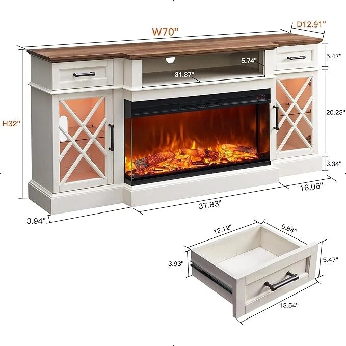 Farmhouse 3-Sided Electric Fireplace TV Stand, Entertainment Center