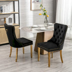 Velvet Dining Chair with Nailhead Trim, Gold-Plated Legs – Set of 2 (Red / Yellow / Beige / Grey / Blue / Black / Green)