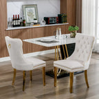 Velvet Dining Chair with Nailhead Trim, Gold-Plated Legs – Set of 2 (Red / Yellow / Beige / Grey / Blue / Black / Green)