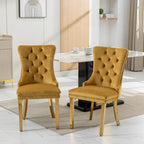 Velvet Dining Chair with Nailhead Trim, Gold-Plated Legs – Set of 2 (Red / Yellow / Beige / Grey / Blue / Black / Green)