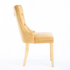 Velvet Dining Chair with Nailhead Trim, Gold-Plated Legs – Set of 2 (Red / Yellow / Beige / Grey / Blue / Black / Green)