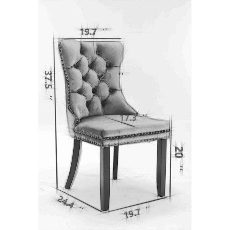 Velvet Dining Chair with Nailhead Trim, Gold-Plated Legs – Set of 2 (Red / Yellow / Beige / Grey / Blue / Black / Green)