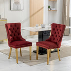 Velvet Dining Chair with Nailhead Trim, Gold-Plated Legs – Set of 2 (Red / Yellow / Beige / Grey / Blue / Black / Green)