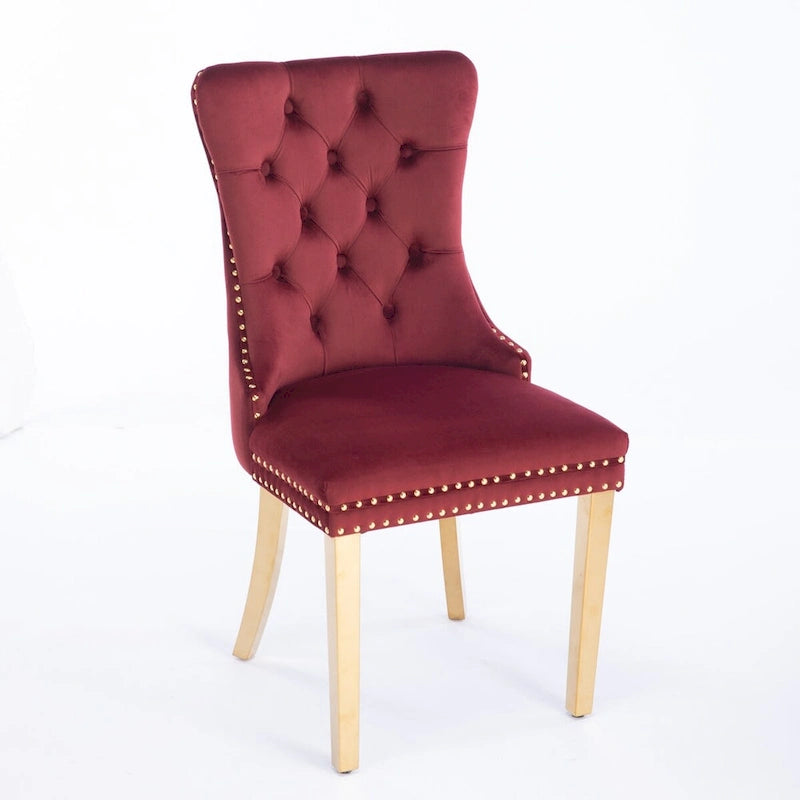 Velvet Dining Chair with Nailhead Trim, Gold-Plated Legs – Set of 2 (Red / Yellow / Beige / Grey / Blue / Black / Green)