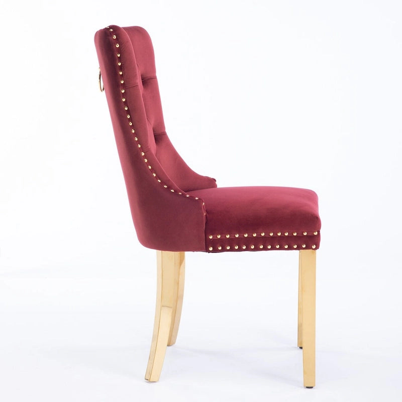Velvet Dining Chair with Nailhead Trim, Gold-Plated Legs – Set of 2 (Red / Yellow / Beige / Grey / Blue / Black / Green)