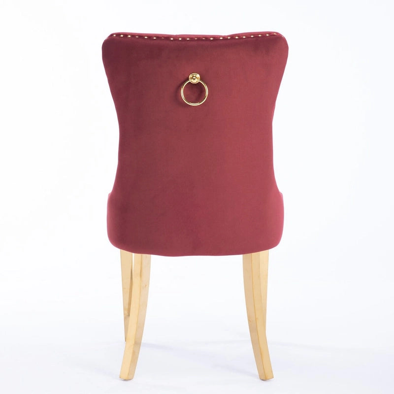 Velvet Dining Chair with Nailhead Trim, Gold-Plated Legs – Set of 2 (Red / Yellow / Beige / Grey / Blue / Black / Green)