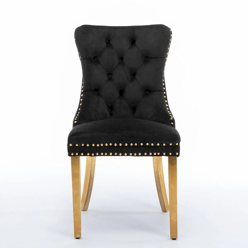 Velvet Dining Chair with Nailhead Trim, Gold-Plated Legs – Set of 2 (Red / Yellow / Beige / Grey / Blue / Black / Green)