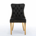Velvet Dining Chair with Nailhead Trim, Gold-Plated Legs – Set of 2 (Red / Yellow / Beige / Grey / Blue / Black / Green)