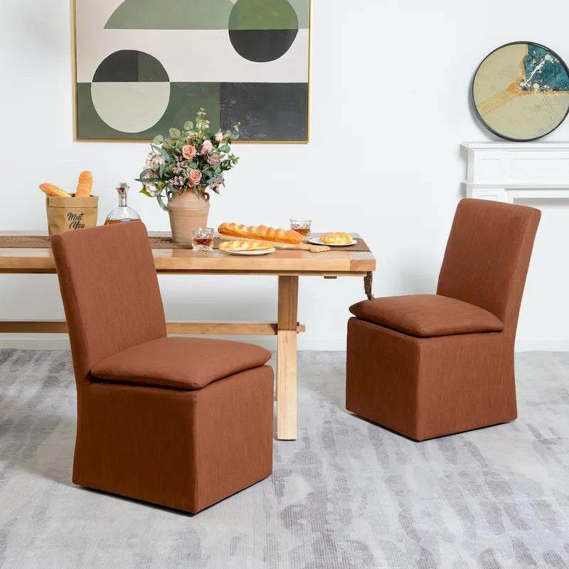 Performance Fabric Dining Side Chair with Casters, Mocha/Indigo/Light Grey/Ivory/Black/White, Set of 2