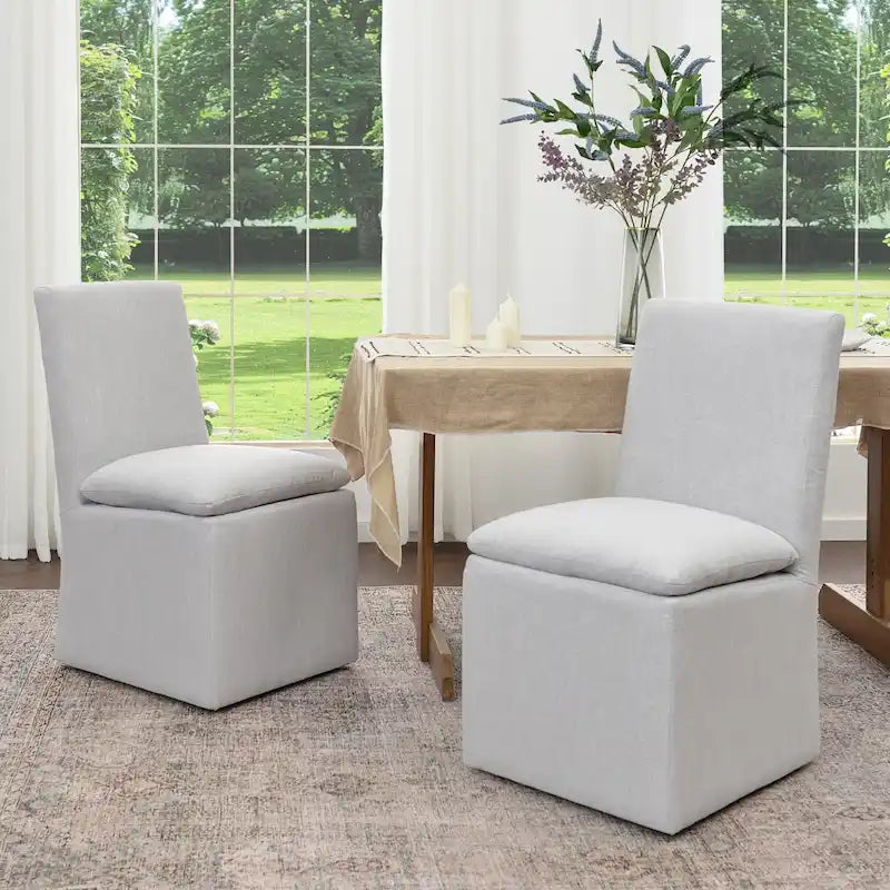 Performance Fabric Dining Side Chair with Casters, Mocha/Indigo/Light Grey/Ivory/Black/White, Set of 2