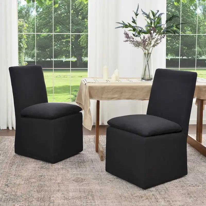 Performance Fabric Dining Side Chair with Casters, Mocha/Indigo/Light Grey/Ivory/Black/White, Set of 2