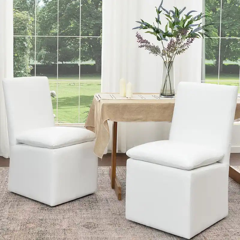 Performance Fabric Dining Side Chair with Casters, Mocha/Indigo/Light Grey/Ivory/Black/White, Set of 2