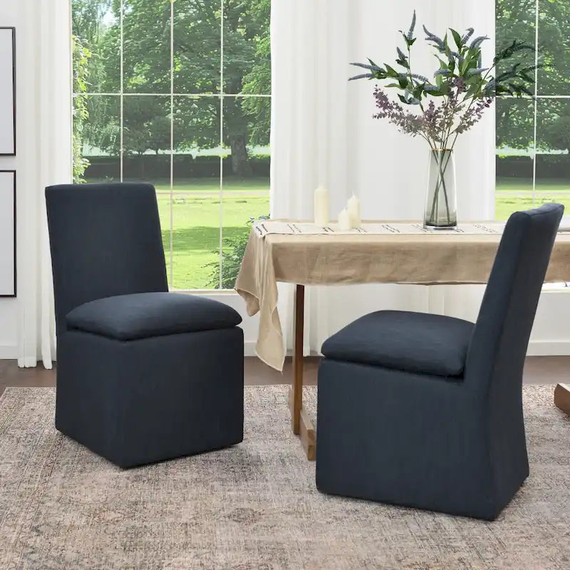 Performance Fabric Dining Side Chair with Casters, Mocha/Indigo/Light Grey/Ivory/Black/White, Set of 2