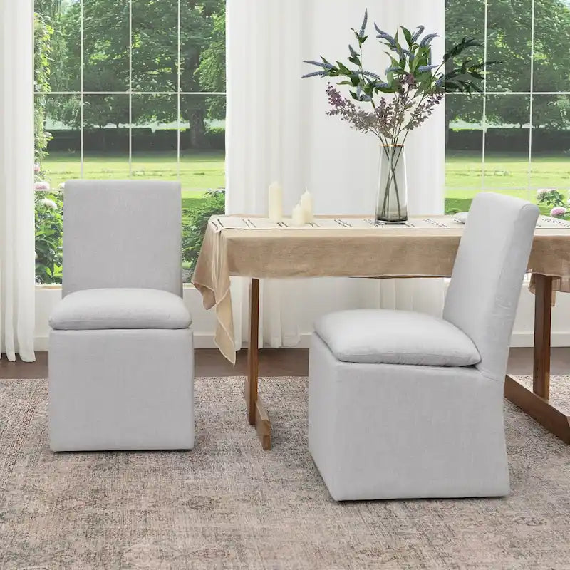 Performance Fabric Dining Side Chair with Casters, Mocha/Indigo/Light Grey/Ivory/Black/White, Set of 2