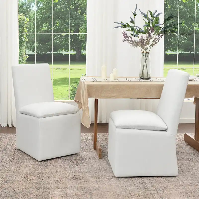 Performance Fabric Dining Side Chair with Casters, Mocha/Indigo/Light Grey/Ivory/Black/White, Set of 2