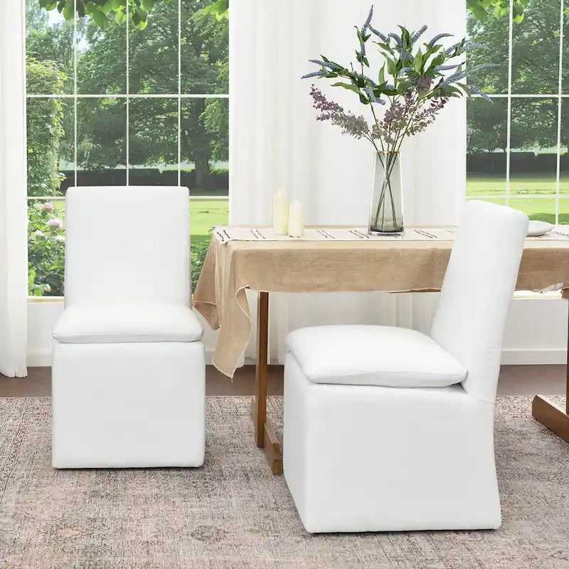 Performance Fabric Dining Side Chair with Casters, Mocha/Indigo/Light Grey/Ivory/Black/White, Set of 2
