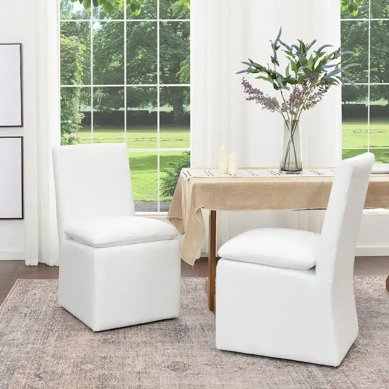 Performance Fabric Dining Side Chair with Casters, Mocha/Indigo/Light Grey/Ivory/Black/White, Set of 2