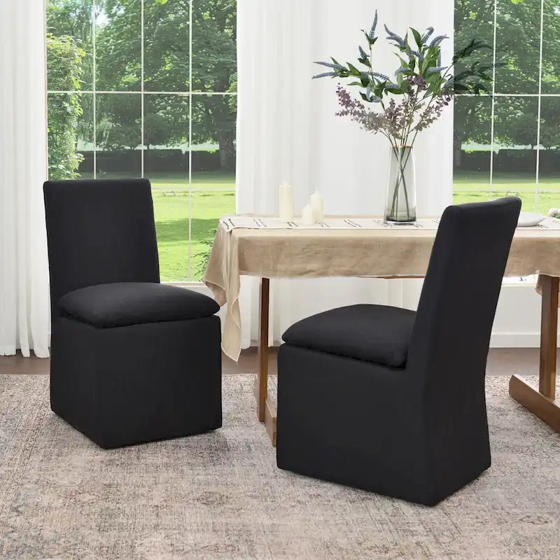 Performance Fabric Dining Side Chair with Casters, Mocha/Indigo/Light Grey/Ivory/Black/White, Set of 2