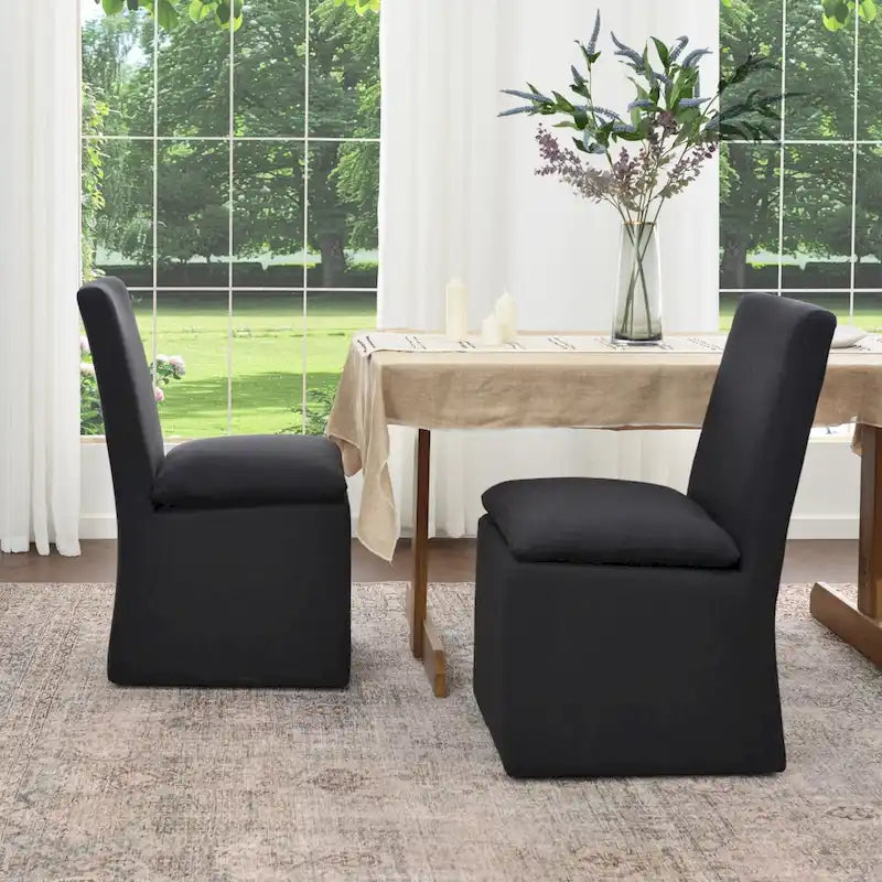 Performance Fabric Dining Side Chair with Casters, Mocha/Indigo/Light Grey/Ivory/Black/White, Set of 2