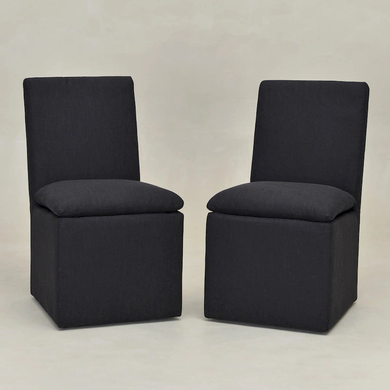Performance Fabric Dining Side Chair with Casters, Mocha/Indigo/Light Grey/Ivory/Black/White, Set of 2
