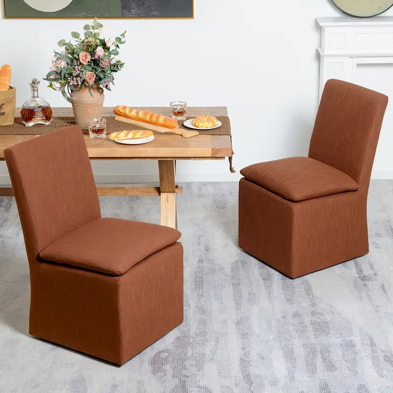 Performance Fabric Dining Side Chair with Casters, Mocha/Indigo/Light Grey/Ivory/Black/White, Set of 2