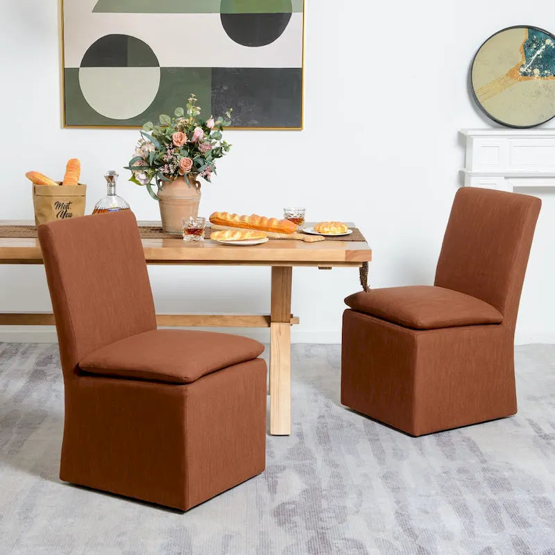 Performance Fabric Dining Side Chair with Casters, Mocha/Indigo/Light Grey/Ivory/Black/White, Set of 2