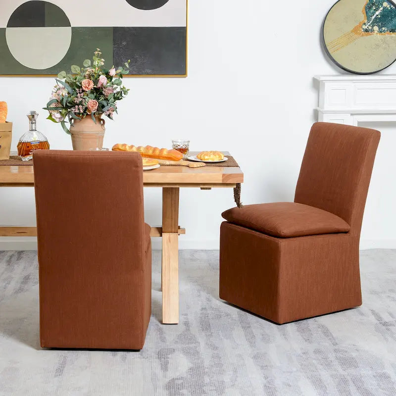Performance Fabric Dining Side Chair with Casters, Mocha/Indigo/Light Grey/Ivory/Black/White, Set of 2