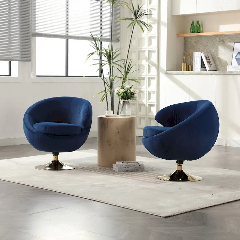 Velvet 360° Swivel Barrel Accent Chair with Ottoman – Navy Blue / Olive Green / Beige / Grey / Rose Red, Single