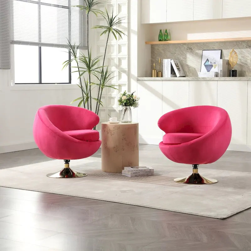 Velvet 360° Swivel Barrel Accent Chair with Ottoman – Navy Blue / Olive Green / Beige / Grey / Rose Red, Single