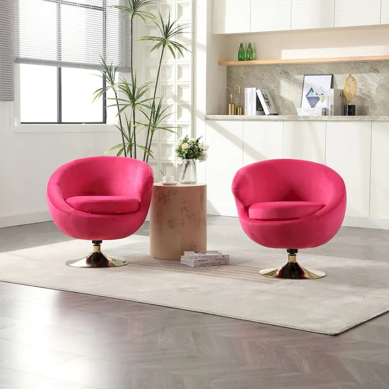 Velvet 360° Swivel Barrel Accent Chair with Ottoman – Navy Blue / Olive Green / Beige / Grey / Rose Red, Single