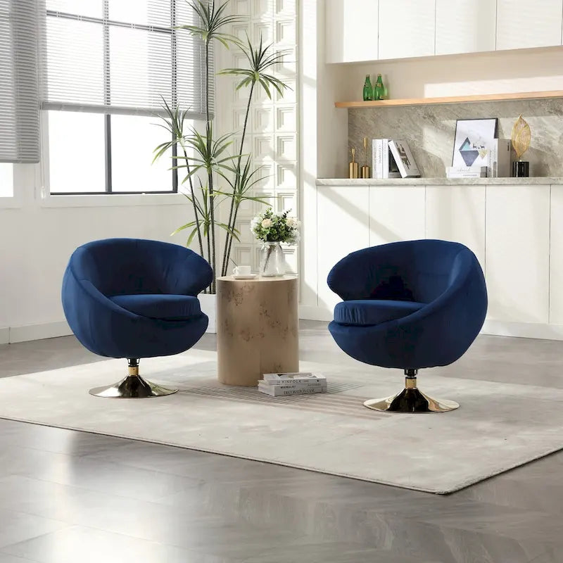 Velvet 360° Swivel Barrel Accent Chair with Ottoman – Navy Blue / Olive Green / Beige / Grey / Rose Red, Single