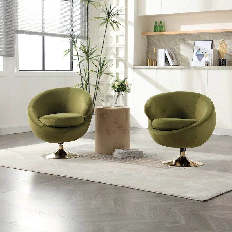 Velvet 360° Swivel Barrel Accent Chair with Ottoman – Navy Blue / Olive Green / Beige / Grey / Rose Red, Single