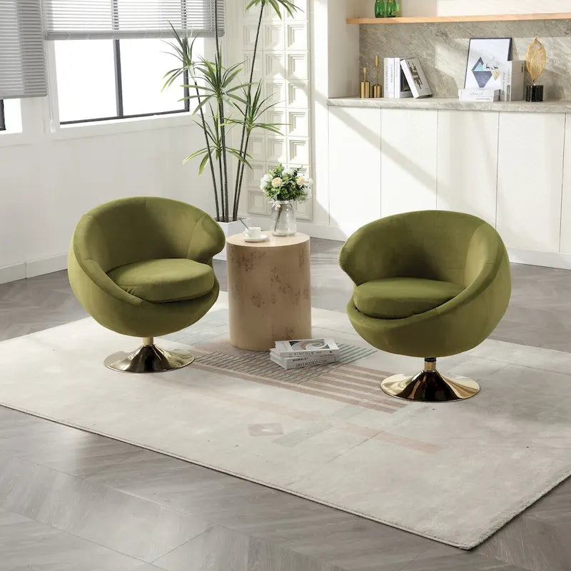 Velvet 360° Swivel Barrel Accent Chair with Ottoman – Navy Blue / Olive Green / Beige / Grey / Rose Red, Single