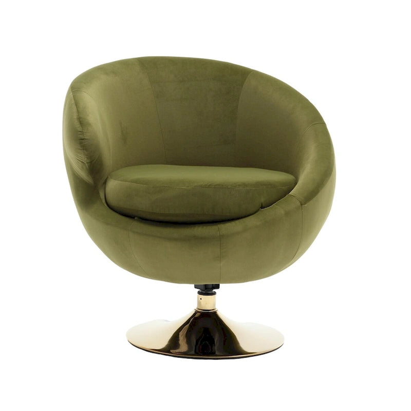 Velvet 360° Swivel Barrel Accent Chair with Ottoman – Navy Blue / Olive Green / Beige / Grey / Rose Red, Single
