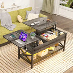 Rustic Brown / Grey Oak / Black / Walnut Dual Lift-Top Coffee Table with LED Lights & USB Ports, 2-Person