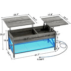 Rustic Brown / Grey Oak / Black / Walnut Dual Lift-Top Coffee Table with LED Lights & USB Ports, 2-Person
