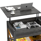 Rustic Brown / Grey Oak / Black / Walnut Dual Lift-Top Coffee Table with LED Lights & USB Ports, 2-Person