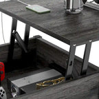 Rustic Brown / Grey Oak / Black / Walnut Dual Lift-Top Coffee Table with LED Lights & USB Ports, 2-Person