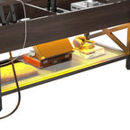 Rustic Brown / Grey Oak / Black / Walnut Dual Lift-Top Coffee Table with LED Lights & USB Ports, 2-Person