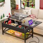 Rustic Brown / Grey Oak / Black / Walnut Dual Lift-Top Coffee Table with LED Lights & USB Ports, 2-Person