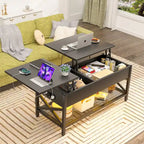 Rustic Brown / Grey Oak / Black / Walnut Dual Lift-Top Coffee Table with LED Lights & USB Ports, 2-Person