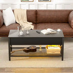 Rustic Brown / Grey Oak / Black / Walnut Dual Lift-Top Coffee Table with LED Lights & USB Ports, 2-Person