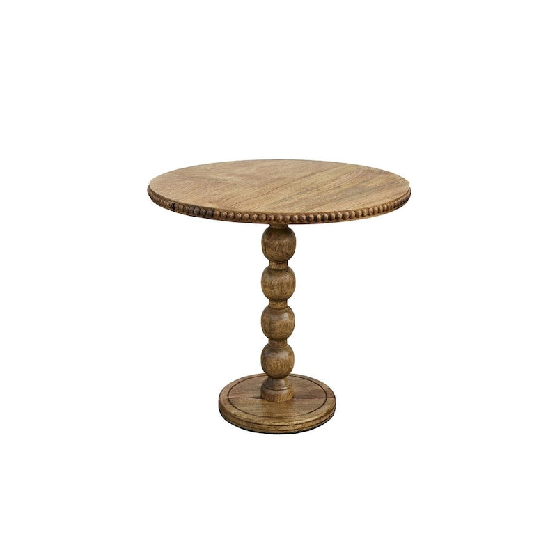 Brown Round Mango Wood Side Table, Stacked Ball Pedestal, 1-Person