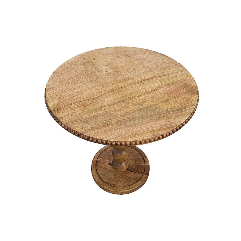 Brown Round Mango Wood Side Table, Stacked Ball Pedestal, 1-Person