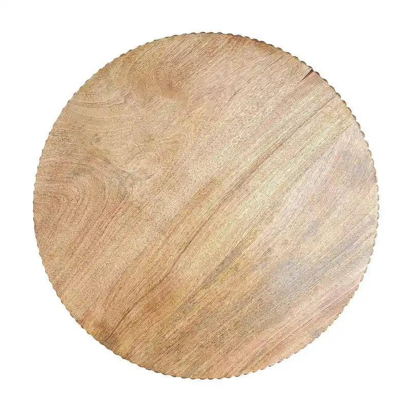 Brown Round Mango Wood Side Table, Stacked Ball Pedestal, 1-Person
