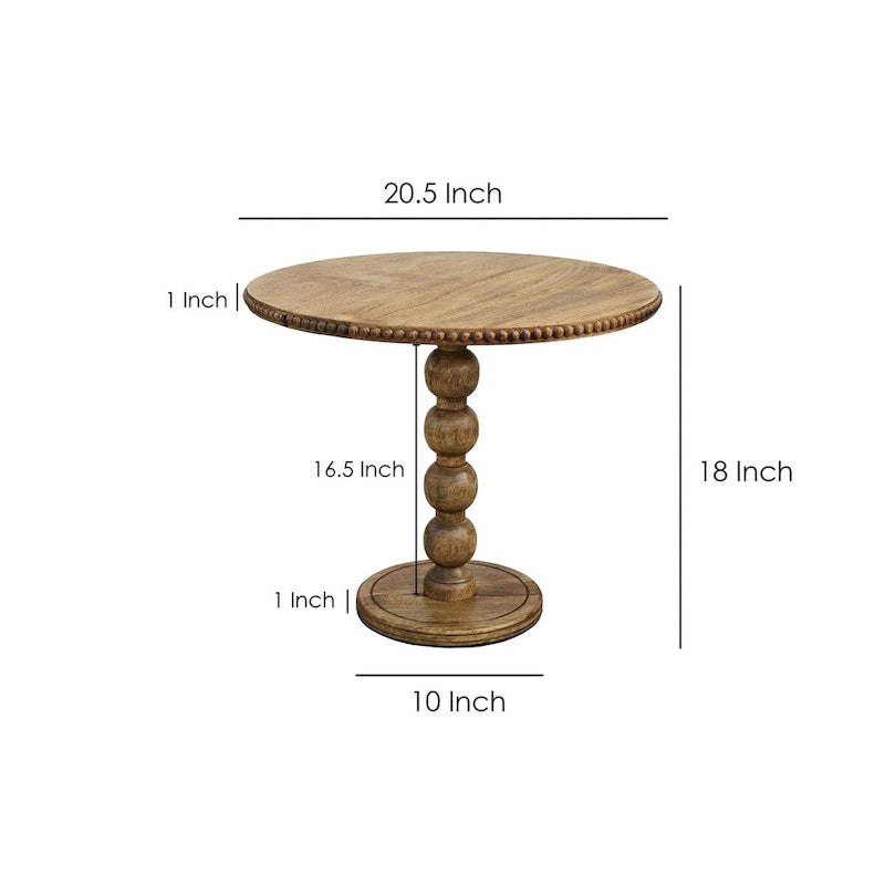 Brown Round Mango Wood Side Table, Stacked Ball Pedestal, 1-Person