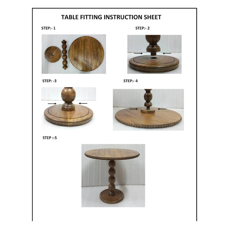 Brown Round Mango Wood Side Table, Stacked Ball Pedestal, 1-Person