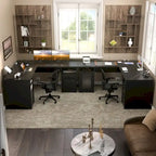L-Shaped Desk with File Cabinet & Drawers | Grey Oak / Grey Walnut / Red Oak / Black / Rustic Brown / White | 1-Person
